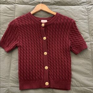 NWOT H&M Maroon Red Knit 60% Cotton Sweater Shirt w/ Gold Buttons - Womens Small